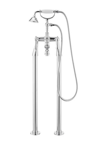 Traditional Bath Shower Mixer On Pipe Stands - Metal Lever