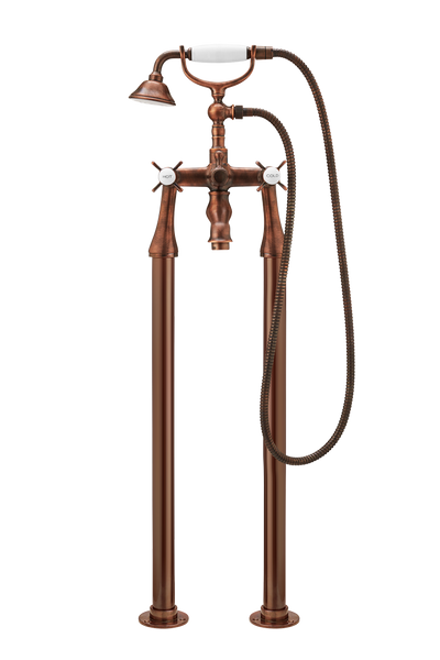 Traditional Bath Shower Mixer On Pipe Stands - Metal Lever