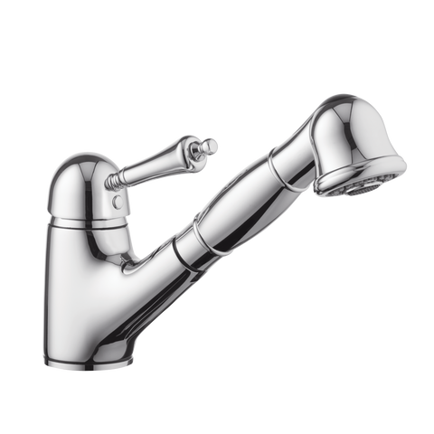 Sink Mixer with Extendable Vegie Sprayer - Porcelain Lever - Chrome / Porcelain Lever
