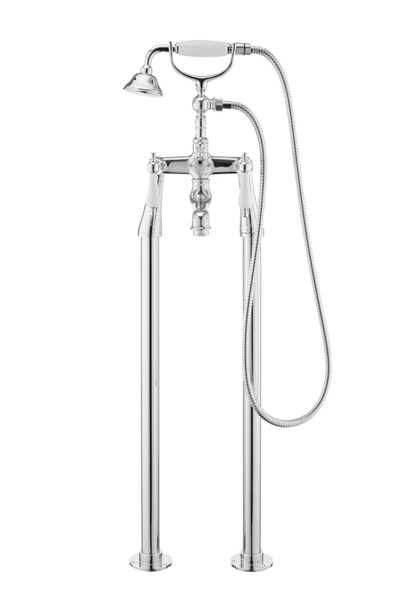 Traditional Bath Shower Mixer On Pipe Stands - Cross Handle