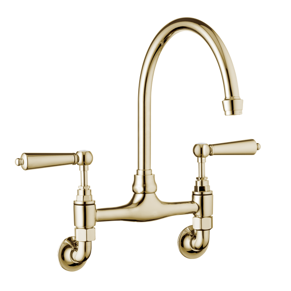 Traditional Kitchen Mixer Tap - Wall Mounted - Metal Levers